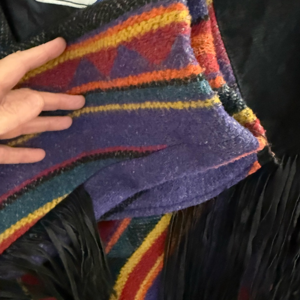 PIONEER Multicolor Southwestern Fringe Utility Jacket with Black Collar Vintage. - Picture 7 of 16